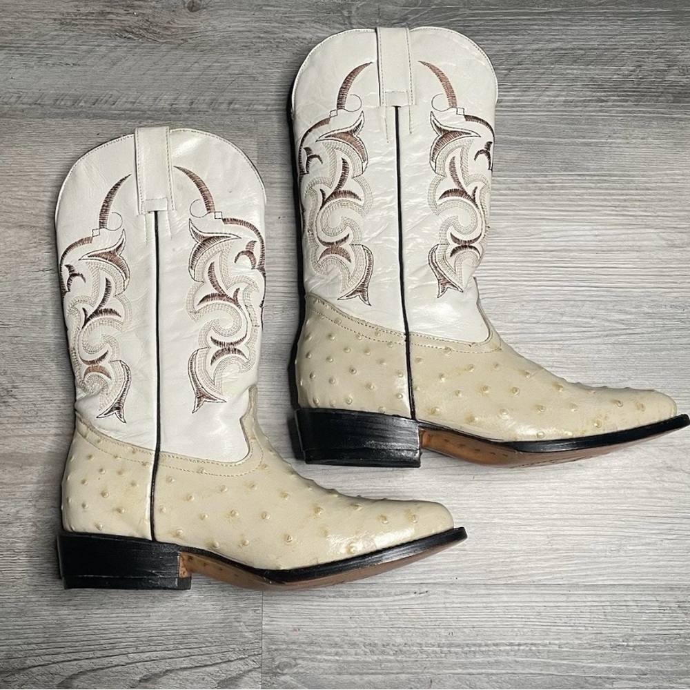 Nicasio Men’s White Faux Ostrich Leather Western Cowboy Boots Size 8